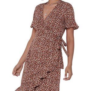 ONLY Olivia Floral Print Wrap Dress